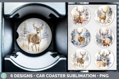 Bundle of six Watercolor Deer Car Coaster designs.