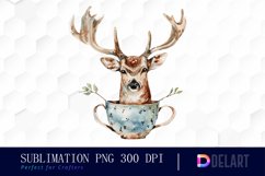 Deer in a Cup Watercolor Clipart Product Image 1