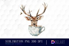 Deer in a Cup Watercolor Clipart Product Image 1