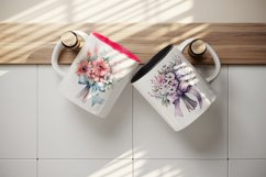 Watercolor delicate bouquet of flowers with a ribbon tied around wrap sublimation bundle for customize your mug