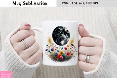 Watercolor Floral Moon Mug Sublimation|Flower Mug Design Product Image 1