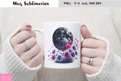 Watercolor Floral Moon Mug Sublimation|Flower Mug Design Product Image 1