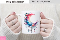 Watercolor Floral Moon Mug Sublimation|Flower Mug Design Product Image 1