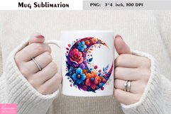 Watercolor Floral Moon Mug Sublimation|Flower Mug Design Product Image 1