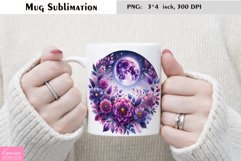 Watercolor Floral Moon Mug Sublimation|Flower Mug Design Product Image 1