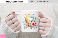 Watercolor Floral Moon Mug Sublimation|Flower Mug Design Product Image 1