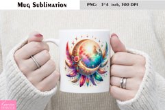 Watercolor Floral Moon Mug Sublimation|Flower Mug Design Product Image 1