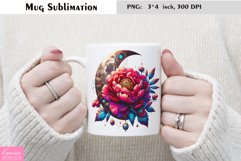 Watercolor Floral Moon Mug Sublimation|Flower Mug Design Product Image 1