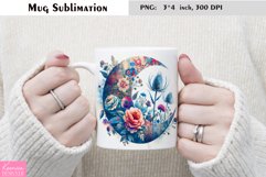 Watercolor Floral Moon Mug Sublimation|Flower Mug Design Product Image 1