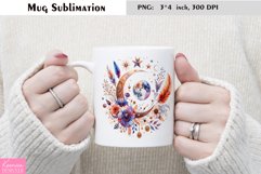 Watercolor Floral Moon Mug Sublimation|Flower Mug Design Product Image 1