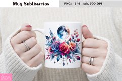 Watercolor Floral Moon Mug Sublimation|Flower Mug Design Product Image 1