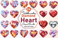 Watercolor Diamond Heart Clipart Bundle Product Image 1