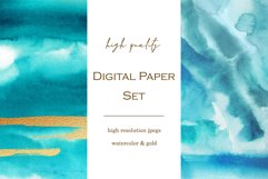 12 Gold &amp; Turquoise Watercolor Backgrounds - JPG Product Image 2