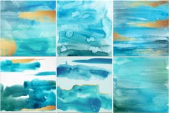 12 Gold &amp; Turquoise Watercolor Backgrounds - JPG Product Image 3