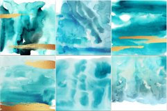 12 Gold &amp; Turquoise Watercolor Backgrounds - JPG Product Image 4