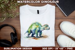 Watercolor Dinosaur T-Shirt Design. Dinosaur Sublimation PNG Product Image 1