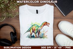 Watercolor Dinosaur T-Shirt Design. Dinosaur Sublimation PNG Product Image 1