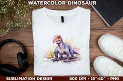 Watercolor Dinosaur T-Shirt Design. Dinosaur Sublimation PNG Product Image 1