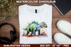 Watercolor Dinosaur T-Shirt Design. Dinosaur Sublimation PNG Product Image 1