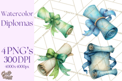 Watercolor Graduation Diploma Clipart PNG, Diploma Scroll Product Image 1