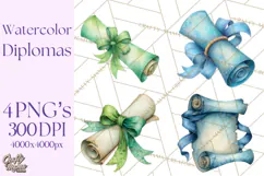 Watercolor Graduation Diploma Clipart PNG, Diploma Scroll Product Image 1