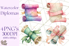 Watercolor Graduation Diploma Clipart PNG, Diploma Scroll Product Image 1