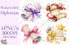 Watercolor Graduation Diploma Clipart PNG, Diploma Scroll Product Image 1