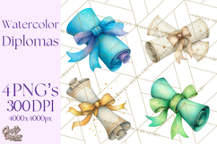 Watercolor Graduation Diploma Clipart PNG, Diploma Scroll Product Image 1