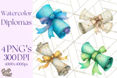 Watercolor Graduation Diploma Clipart PNG, Diploma Scroll Product Image 1