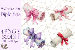 Watercolor Graduation Diploma Clipart PNG, Diploma Scroll Product Image 1