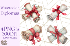Watercolor Graduation Diploma Clipart PNG, Diploma Scroll Product Image 1