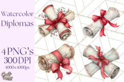 Watercolor Graduation Diploma Clipart PNG, Diploma Scroll Product Image 1