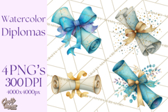 Watercolor Graduation Diploma Clipart PNG, Diploma Scroll Product Image 1