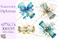 Watercolor Graduation Diploma Clipart PNG, Diploma Scroll Product Image 1