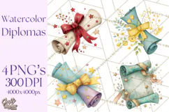 Watercolor Graduation Diploma Clipart PNG, Diploma Scroll Product Image 1
