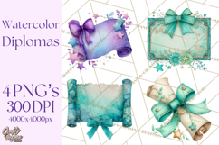 Watercolor Graduation Diploma Clipart PNG, Diploma Scroll Product Image 1