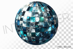 Glossy metallic glass electric blue disco ball PNG mirror Product Image 1