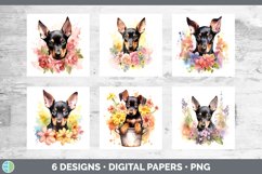 Bundle of six Wild Flowers Doberman Pinschers Paper Backgrounds designs.