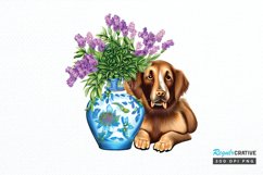 Watercolor Dog Floral PNG Clipart Product Image 1