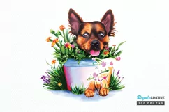 Watercolor Dog Floral PNG Clipart Product Image 1