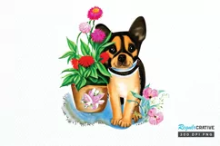 Watercolor Dog Floral PNG Clipart Product Image 1