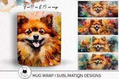 watercolor dog mug designs with pomeranian