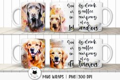 watercolor labrador and golden retriever wraps shown on mugs