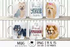 pomeranian and yorkshire terrier mug designs shown on mugs