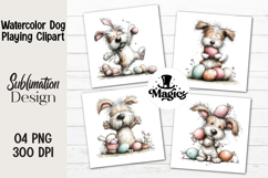 Watercolor Dog Playing Clipart, Easter Sublimation PNG Product Image 1