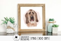 watercolor bloodhound dog sublimation design shown on a frame