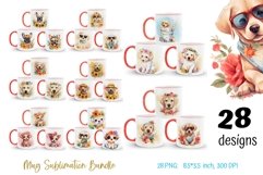 watercolor dog with flowers for mug sublimation bundle