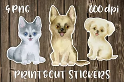 Watercolor dogs printable stickers PNG Product Image 1