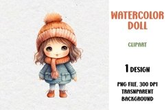 Watercolor Doll, Clipart, PNG Product Image 1