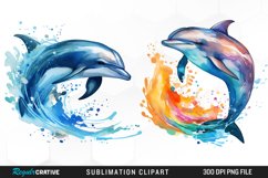 Watercolor Dolphin Illustration PNG Clipart Product Image 1